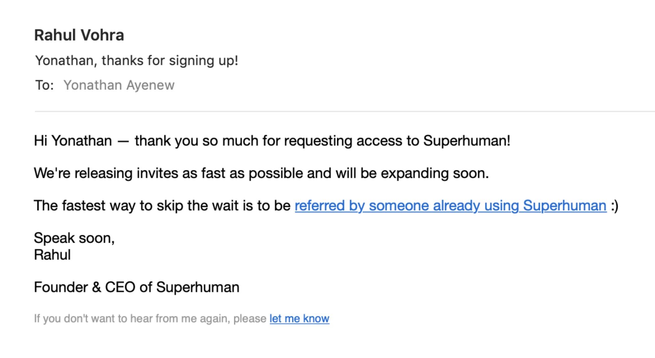 SuperHuman's examples of emails